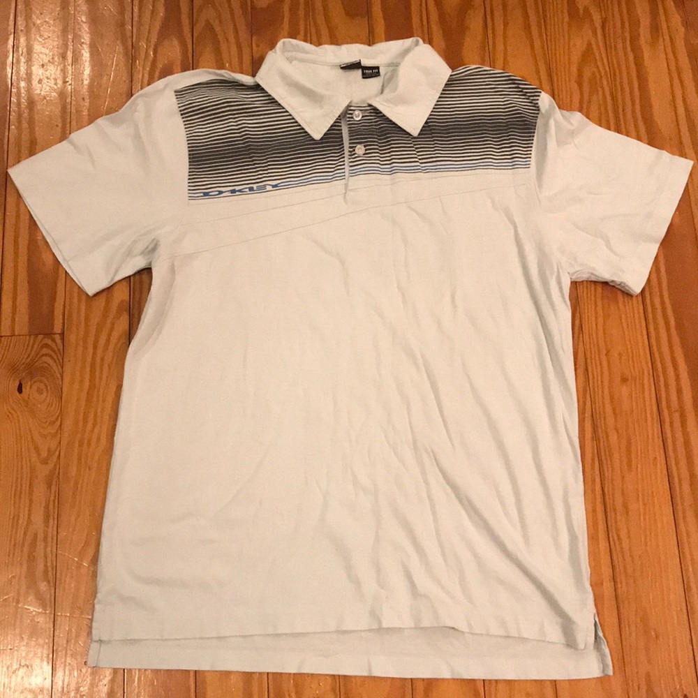 Oakley Blue striped Polo.  Size large